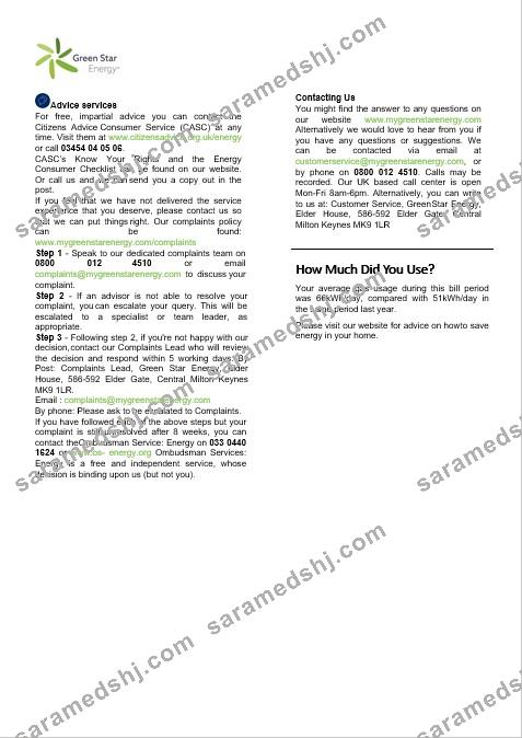 United Kingdom Green Star Energy energy business utility bill Word and PDF formats, 3 pages 3